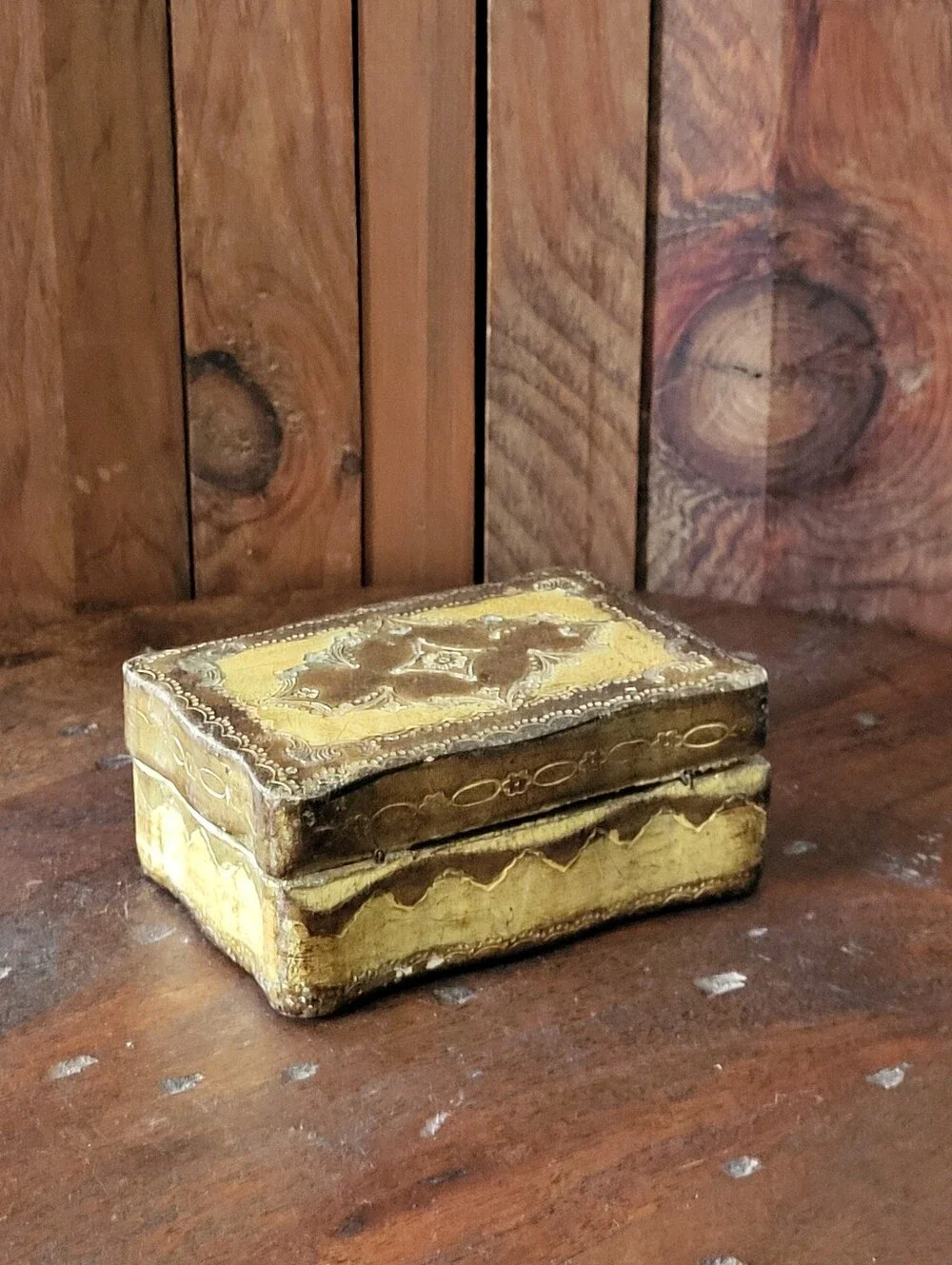 Vintage Small Ornate Gold Trinket Box